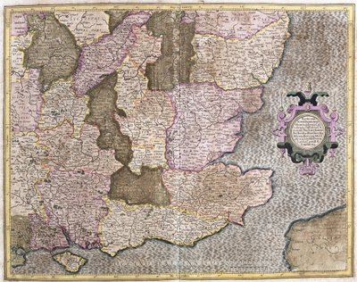 Jihovýchodní oblast Anglie včetně Britského průlivu a Londýna (rytina od Gerardus Mercator