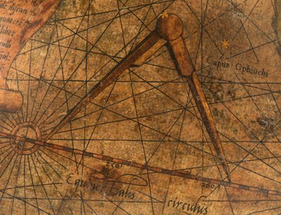 Pozemský glóbus, detail Tichého oceánu s velkým párem přepážek od Gerardus Mercator