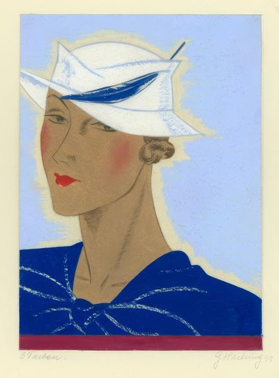 Dámský klobouk s modrým peřím 1933 / G. Hartung od Gerd Hartung