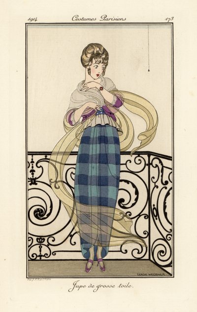 Žena ve velké sukni, vypadající strach z pavouka. od Gerda Marie Frederike Wegener