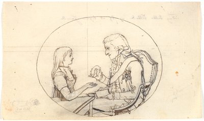 Korunní princ Frederik s korunním princem (Kr. VIII) ukazuje portrét zesnulé korunní princezny Sofie Frederikke od Gerhard Ludvig Lahde
