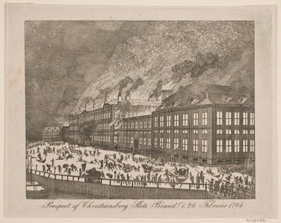 Prospekt požáru hradu Christiansborg dne 26. února 1794 od Gerhard Ludvig Lahde