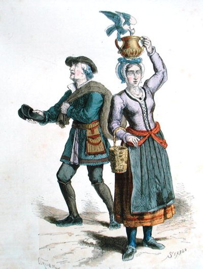 Prodejce mléka a prodejce obuvi (barevné rytí) od Gerlier (after)