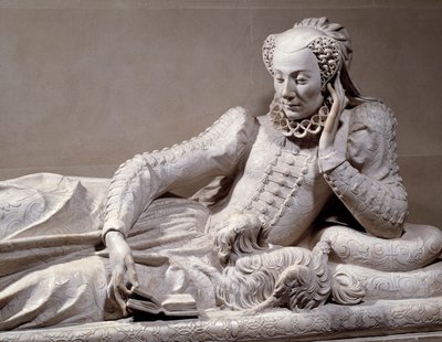 Pohřební pomník: Hrobka s oblibou Jeanne Valentine Balbiani (1518-1572), manželky kardinála René de Birague (1506-1583), francouzského kancléře. Detail. Mramorová socha od Germaina Pilona (1535 - 1590), kolem roku 1573. Paříž, Musee Du Louvre od Germain Pilon