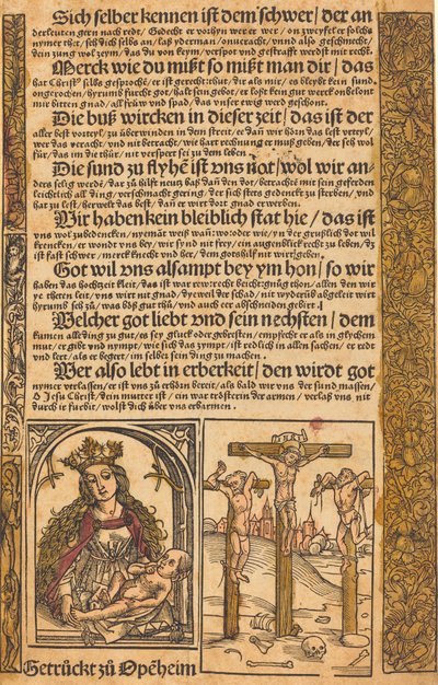 Broadside se dvěma scénami ze života Krista a Groteskními hranicemi od German 15th Century