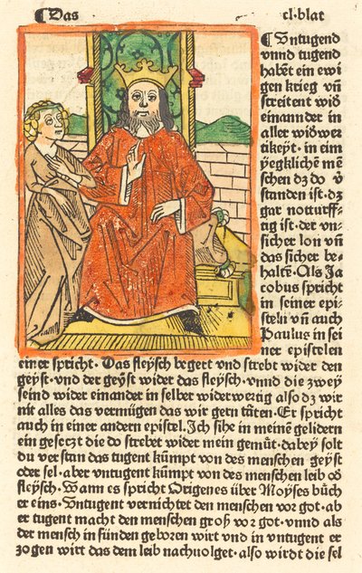 Korunovaný muž na trůnu s Pannou stojící vlevo od German 15th Century