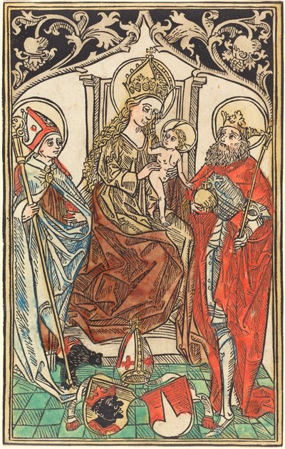 Madona s dítětem na trůnu se svatými Korbiniánem a Zikmundem od German 15th Century