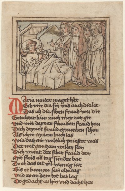 Panna zjevující se umírajícímu knězi od German 15th Century