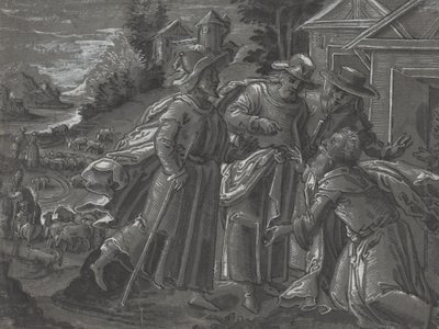 Abraham baví anděly [verso] od German 16th Century