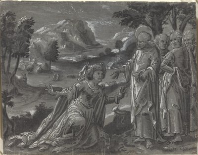 Kristus a cizoložnice [recto] od German 16th Century