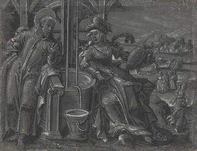 Kristus a žena Samaří [verso] od German 16th Century