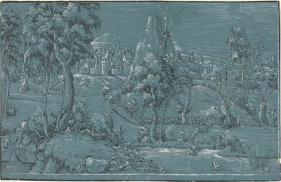 Krajina s muži rybaření od German 16th Century