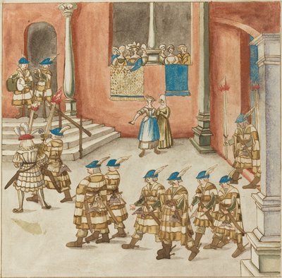 Průvod rytířů na balkóně prohlížený dámami od German 16th Century