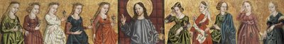 Salvator Mundi lemovaný moudrými a pošetilými pannami, c. 1500 od German Master