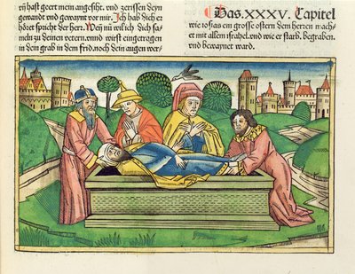 2 Letopisy 35 24 Pohřeb Josiáše z norimberské bible (Biblia Sacra Germanaica) (barevný dřevoryt) od German School