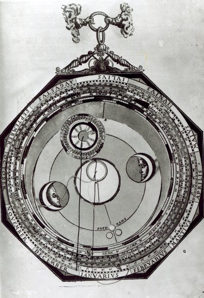 Volvelle, možná zobrazující cykly Měsíce, podle ilustrace z Astronomicon Caesareum od Petra Apianuse, 1540 od German School