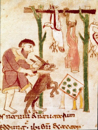 Řezník porcuje kozu (miniaturní, 9. století) od German School