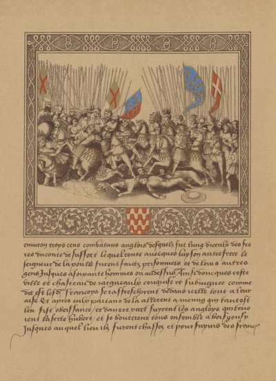 Stránka z francouzského rukopisu ze 16. století zobrazující scénu z Froissarts Chronicles od German School