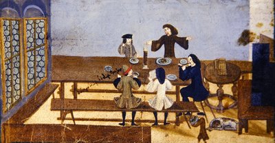 Interiér hospody s pijícími postavami, cca 1690 (kvaš na papíře) od German School