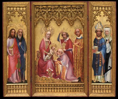 Klanění tří králů, sv. Severus a sv. Walburga, sv. Jakub a sv. Filip, kolem 1410 (olej a zlacení na dubové desce) od German School