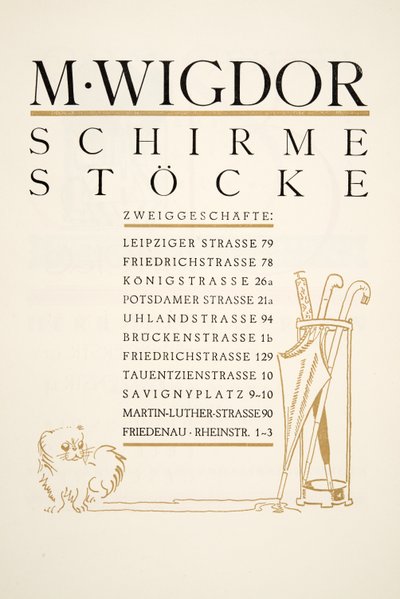 Inzerát pro M. Wigdor, Prodejny deštníků, od Styl, pub.1922 (pochoir print) od German School