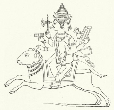 Agni, hinduistický bůh ohně (rytina) od German School