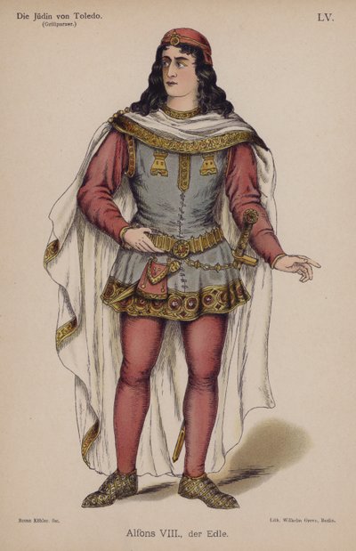 Alfonso VIII, šlechtic, z Die Judin von Toledo (Židovka z Toleda) od Franze Grillparzera (barevné lito) od German School