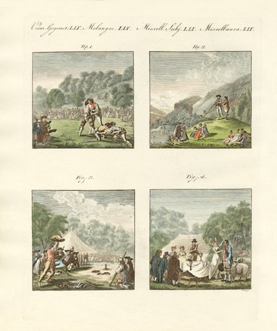 Festival šrotů v Alpách poblíž Unterseen v Berner Oberland, Švýcarsko (barevná rytina) od German School