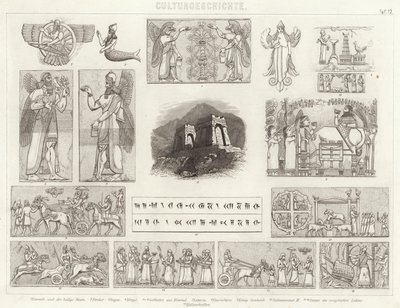 Starověká Asýrie. Ilustrace pro Bilder-Atlas (rytina) od German School
