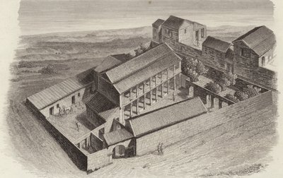 Starověké řecké domy v Moudleja, Sýrie. Ilustrace pro Bilder-Atlas (rytina) od German School