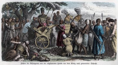 Starověké dějiny. Egypt. Počítání rukou useknutých vězňům. Německý ... (rytina) od German School