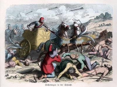 Starověké dějiny. Persie. Válečný vůz se srpy v kolech. ... (rytina) od German School