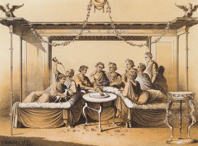 Staří Římané při jídle (barevná litografie) od German School