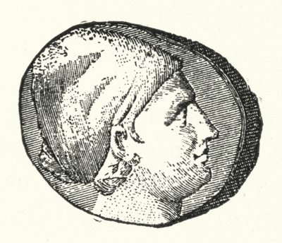 Starověká mince zobrazující hlavu starověké řecké básnířky Sapfó (rytina) od German School