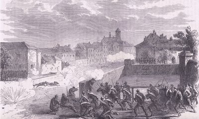 Útok na Le Bourget, Cassells Historie války mezi Francií a Německem vydaná Cassell and Company Limited, kolem roku 1890 (litho) od German School