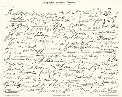 Autogramy slavných lidí: němečtí spisovatelé a vědci (rytina) od German School