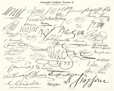 Autogramy slavných lidí: státníci, princové, generálové atd. (rytina) od German School