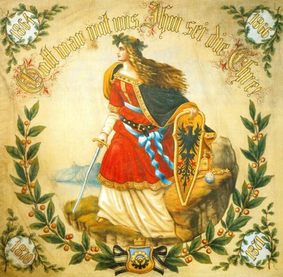 Prapor s vyobrazením Germanie, symbolu sjednoceného Německa, cca 1918 (tisk) od German School