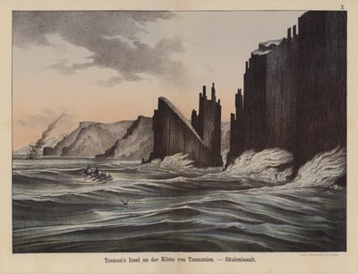 Čedičové sloupy na Tasman Island, Tasmánie, Austrálie (barva litho) od German School