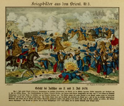 Bitva u Zaječaru, 2.-3. července 1876, během první srbsko-osmanské války (1876-77), Neuruppiner Bilderbogen, 1876 od German School