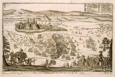 Bitva u města Levice v roce 1664, ilustrace z knihy o osmanských taženích v Evropě, vyryl Paul Furst (asi 1605-66) od German School
