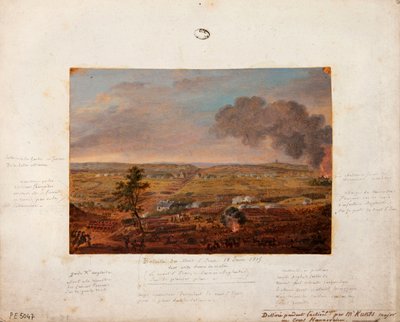 Bitva u Mont-Saint-Jean, nakresleno a namalováno během akce majorem Kuntsem z hannoverské jednotky, 18. června 1815 (tužka a kvaš na kartonu) od German School