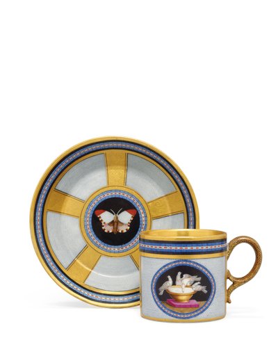 Berlín faux pietra dura a mikromozaiková kávová dóza a podšálek, c.1810-15 (keramický) od German School
