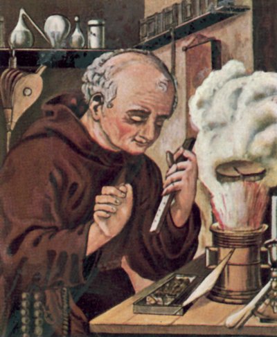 Berthold Schwarz, německý alchymista (barevná litografie) od German School