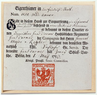 Poukaz na fakturaci, 1759 (tisk a pero a inkoust) od German School