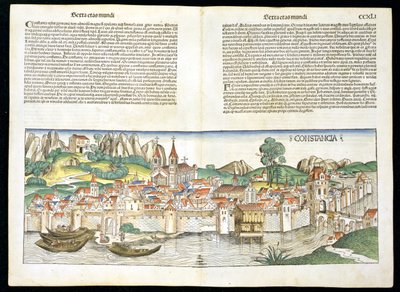 Pohled na Kostnici z ptačí perspektivy z Norimberské kroniky od Hartmanna Schedela (1440-1514) 1493 od German School