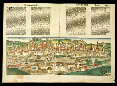 Pohled z ptačí perspektivy na Ratisbon, z Norimberské kroniky od Hartmanna Schedela (1440-1514) 1493 od German School