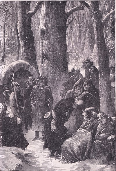 Bivak ve sněhu, Cassellova historie války mezi Francií a Německem vydaná společností Cassell and Company Limited, kolem roku 1890 (litho) od German School