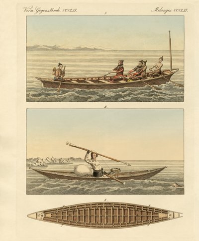 Boats of the Greenlanders (barevná rytina) od German School