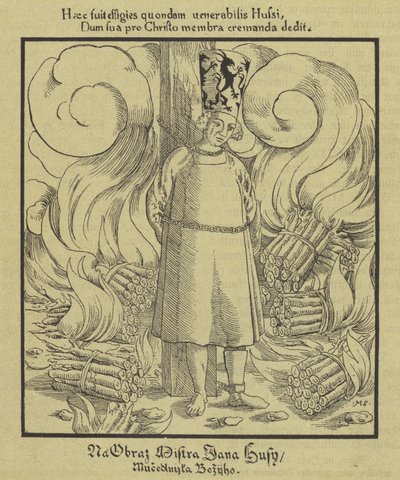 Český křesťanský reformátor Jan Hus upálen na hranici, Kostnice, 6. července 1415 od German School